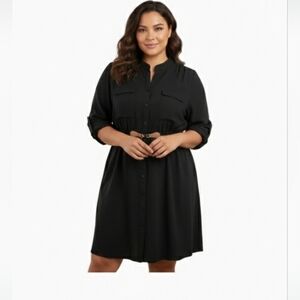 Always Indigo Black Long Sleeve Shirt Dress 2X